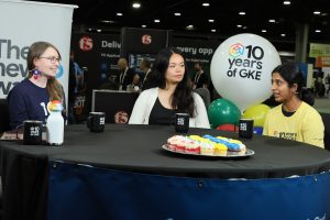 Kaslin Fields, manager at Google Cloud, Amie Wei, the GKE Hackathon Winner, and Shubhika Taneja, manager at Google Cloud, spoke with theCUBE about the hackathon during KubeCon NA.